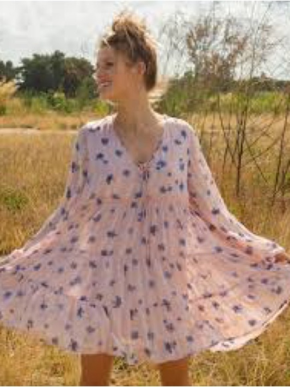 Altar'd State Pink Dress with Blue Floral Print